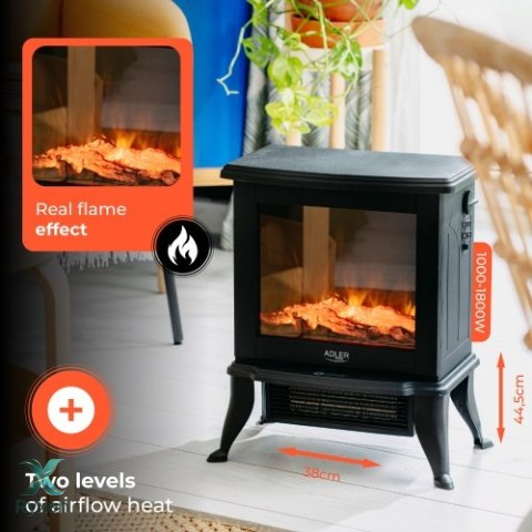 AD 7754 Kominek elektryczny | 2 poziomy grzania: 1000w / 1800w | efekt 3d płomienia | termostat ADLER