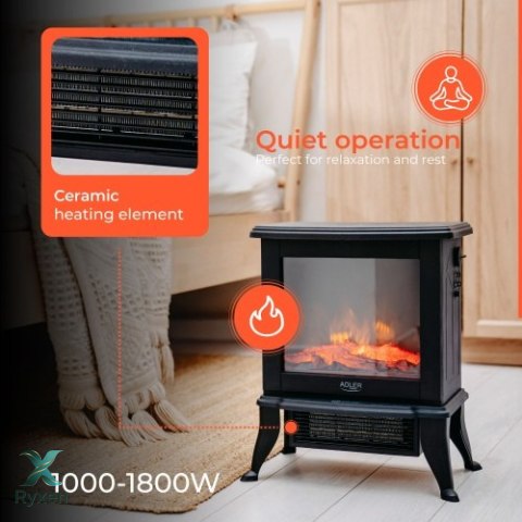 AD 7754 Kominek elektryczny | 2 poziomy grzania: 1000w / 1800w | efekt 3d płomienia | termostat ADLER