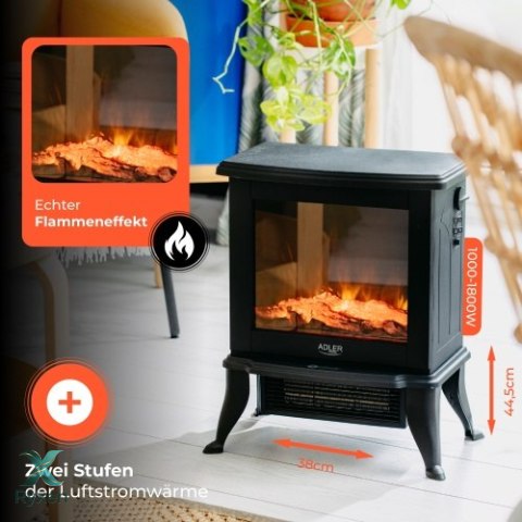 AD 7754 Kominek elektryczny | 2 poziomy grzania: 1000w / 1800w | efekt 3d płomienia | termostat ADLER