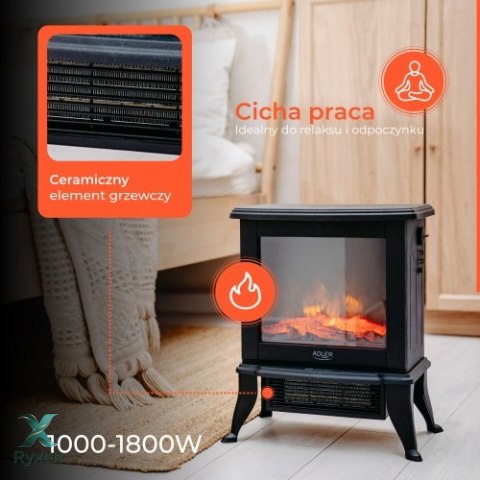 AD 7754 Kominek elektryczny | 2 poziomy grzania: 1000w / 1800w | efekt 3d płomienia | termostat ADLER