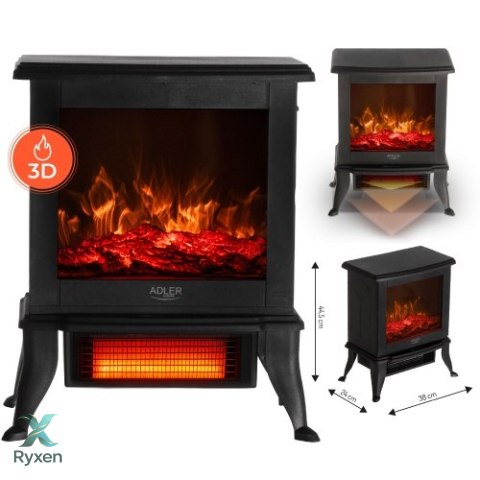 AD 7754 Kominek elektryczny | 2 poziomy grzania: 1000w / 1800w | efekt 3d płomienia | termostat ADLER
