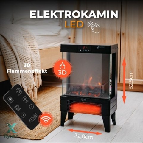 AD 7755 Kominek elektryczny led z pilotem | 3d efekt płomienia | 2 moce grzania 1000w/2000w | termostat ADLER