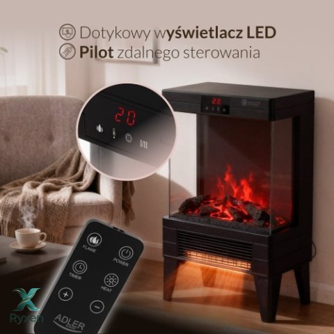 AD 7755 Kominek elektryczny led z pilotem | 3d efekt płomienia | 2 moce grzania 1000w/2000w | termostat ADLER
