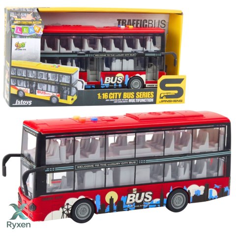 Autobus Miejski Piętrowy 1:16 Napęd Światła Dźwięki Czerwony LEAN TOYS