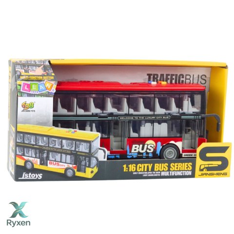 Autobus Miejski Piętrowy 1:16 Napęd Światła Dźwięki Czerwony LEAN TOYS