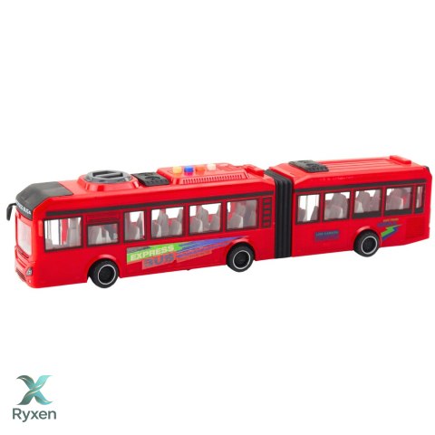 Autobus Przegubowy Otwierane Drzwi Światła Dźwięki Czerwony 1:16 LEAN TOYS