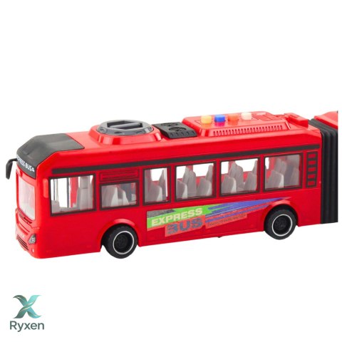 Autobus Przegubowy Otwierane Drzwi Światła Dźwięki Czerwony 1:16 LEAN TOYS