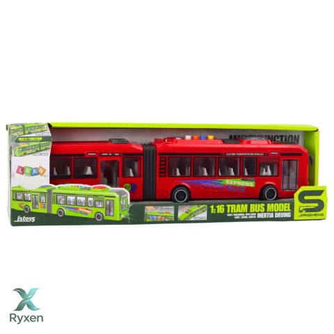 Autobus Przegubowy Otwierane Drzwi Światła Dźwięki Czerwony 1:16 LEAN TOYS