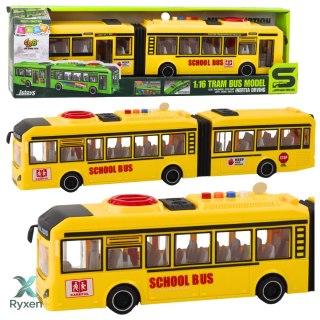 Autobus Przegubowy Szkolny Otwierane Drzwi Światła Dźwięki Żółty 1:16 LEAN TOYS