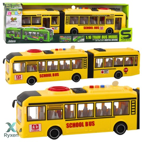 Autobus Przegubowy Szkolny Otwierane Drzwi Światła Dźwięki Żółty 1:16 LEAN TOYS