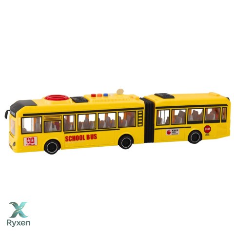 Autobus Przegubowy Szkolny Otwierane Drzwi Światła Dźwięki Żółty 1:16 LEAN TOYS