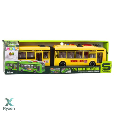 Autobus Przegubowy Szkolny Otwierane Drzwi Światła Dźwięki Żółty 1:16 LEAN TOYS