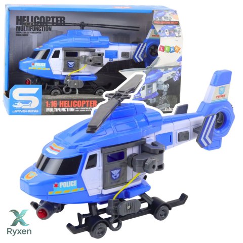 Helikopter Policyjny Hak Nosze Światła Dźwięki Niebieski 1:16 LEAN TOYS
