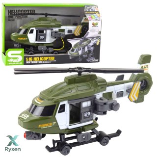 Helikopter Wojskowy Militarny Hak Nosze Światła Dźwięki Khaki 1:16 LEAN TOYS