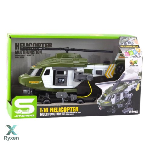 Helikopter Wojskowy Militarny Hak Nosze Światła Dźwięki Khaki 1:16 LEAN TOYS