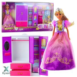 Lalka Anlily Szafa Z Półkami Szufladami Garderoba Akcesoria 24 el. LEAN TOYS