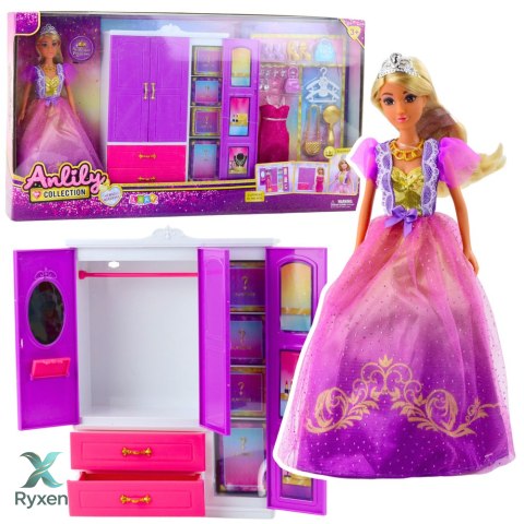 Lalka Anlily Szafa Z Półkami Szufladami Garderoba Akcesoria 24 el. LEAN TOYS