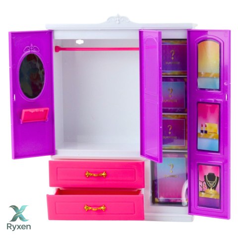 Lalka Anlily Szafa Z Półkami Szufladami Garderoba Akcesoria 24 el. LEAN TOYS