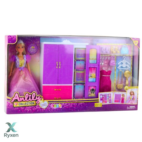 Lalka Anlily Szafa Z Półkami Szufladami Garderoba Akcesoria 24 el. LEAN TOYS
