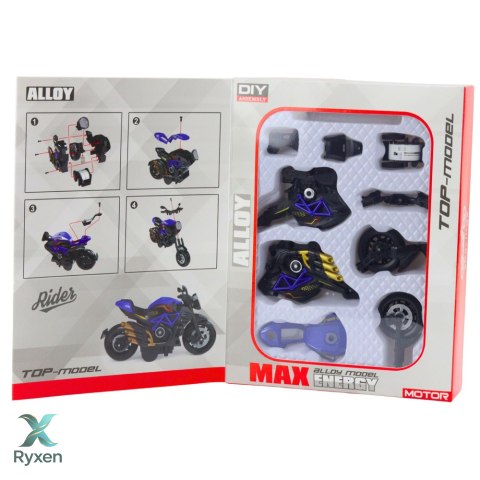 Motocykl Do Składania Skręcania Metal 1:14 DIY Czarno-Niebieski LEAN TOYS