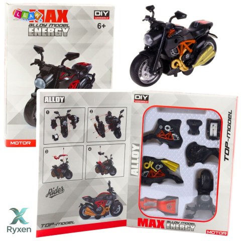 Motocykl Do Składania Skręcania Metal 1:14 DIY Czarno-Pomarańczowy LEAN TOYS