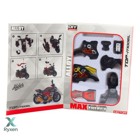 Motocykl Do Składania Skręcania Metal 1:14 DIY Czarno-Pomarańczowy LEAN TOYS