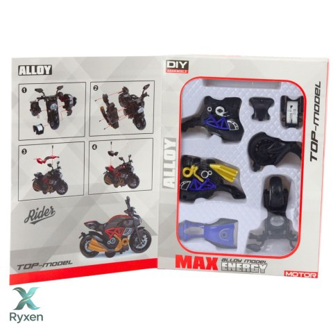 Motocykl Do Składania Skręcania Metal 1:14 DIY Niebieski LEAN TOYS
