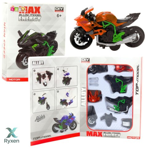 Motocykl Do Składania Skręcania Metal 1:14 DIY Pomarańczowo-Zielony LEAN TOYS