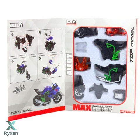 Motocykl Do Składania Skręcania Metal 1:14 DIY Pomarańczowo-Zielony LEAN TOYS