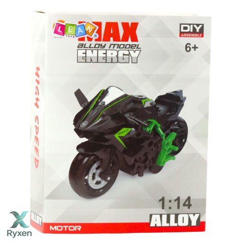 Motocykl Do Składania Skręcania Metal 1:14 DIY Pomarańczowo-Zielony LEAN TOYS