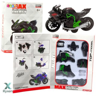 Motocykl Do Składania Skręcania Metal 1:14 DIY Zielono-Czarny LEAN TOYS