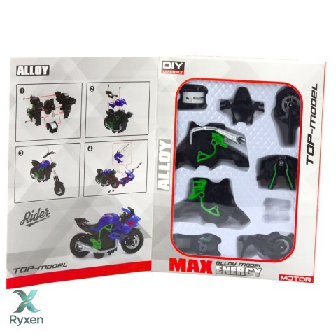 Motocykl Do Składania Skręcania Metal 1:14 DIY Zielono-Czarny LEAN TOYS