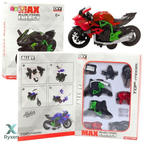 Motocykl Do Składania Skręcania Metal 1:14 DIY Zielono-Czerwony LEAN TOYS