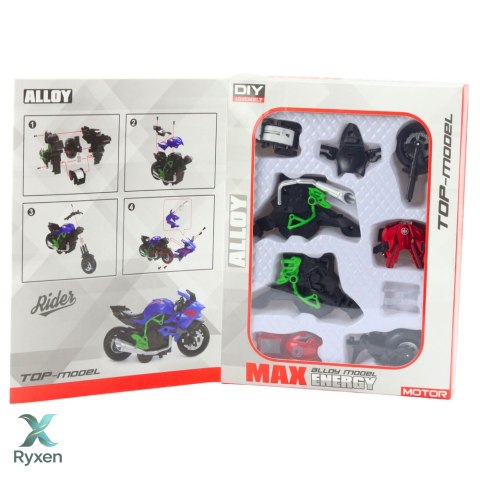 Motocykl Do Składania Skręcania Metal 1:14 DIY Zielono-Czerwony LEAN TOYS