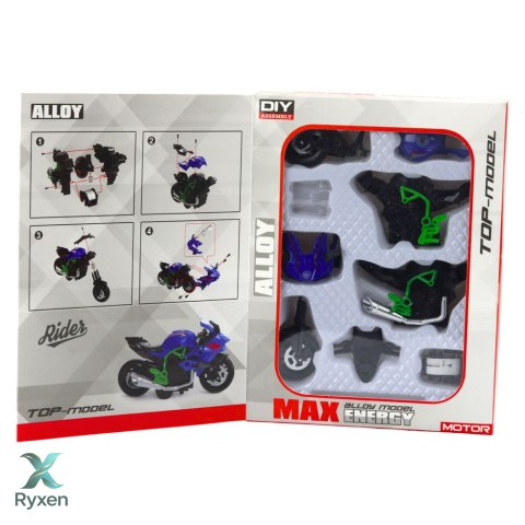 Motocykl Do Składania Skręcania Metal 1:14 DIY Zielono-Niebieski LEAN TOYS