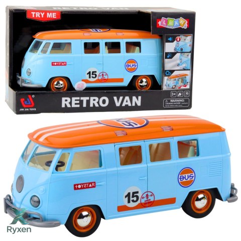 Samochód Retro Van Bus Światła Dźwięki Otwierane Drzwi Niebieski LEAN TOYS