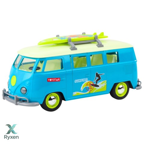 Samochód Surfer Van Bus Deska Surfingowa Światła Dźwięki Turkusowy LEAN TOYS