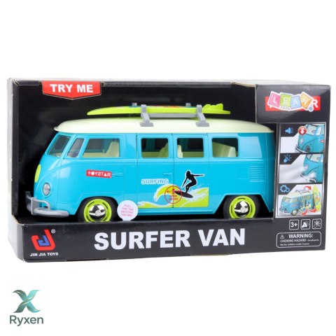 Samochód Surfer Van Bus Deska Surfingowa Światła Dźwięki Turkusowy LEAN TOYS