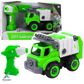 Śmieciarka Do Skręcania Zdalnie Sterowana RC Wkrętarka Zielona 2w1 LEAN TOYS