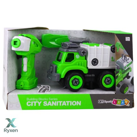 Śmieciarka Do Skręcania Zdalnie Sterowana RC Wkrętarka Zielona 2w1 LEAN TOYS