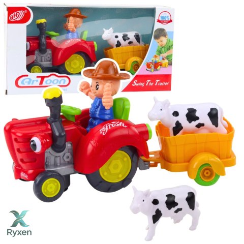 Traktor Farmera Interaktywny Z Przyczepką Figurka Krowy Światła Dźwięki LEAN TOYS