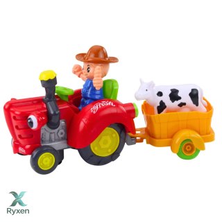 Traktor Farmera Interaktywny Z Przyczepką Figurka Krowy Światła Dźwięki LEAN TOYS