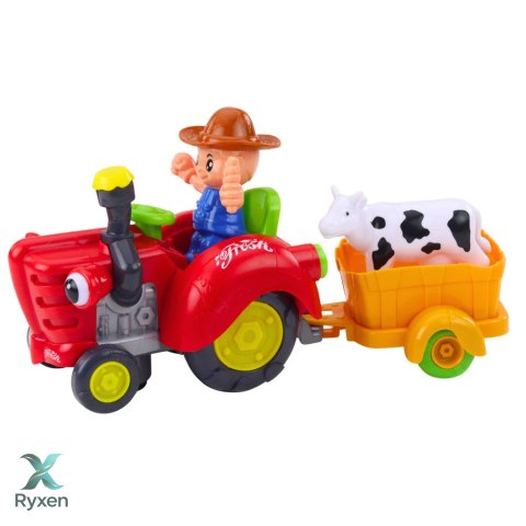 Traktor Farmera Interaktywny Z Przyczepką Figurka Krowy Światła Dźwięki LEAN TOYS