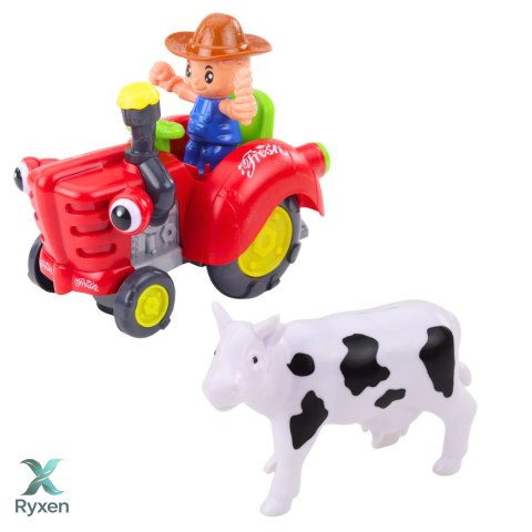 Traktor Farmera Interaktywny Z Przyczepką Figurka Krowy Światła Dźwięki LEAN TOYS