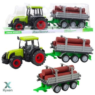 Traktor Rolniczy Farmerski Z Przyczepą Do Drewna Kłody Zielony 47cm LEAN TOYS
