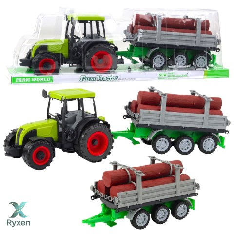 Traktor Rolniczy Farmerski Z Przyczepą Do Drewna Kłody Zielony 47cm LEAN TOYS