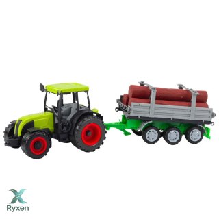 Traktor Rolniczy Farmerski Z Przyczepą Do Drewna Kłody Zielony 47cm LEAN TOYS