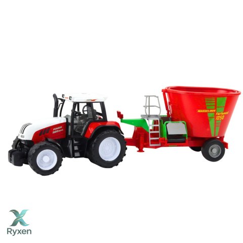 Traktor Rolniczy Farmerski Z Przyczepą Mieszalnik Paszy Czerwony 60cm LEAN TOYS