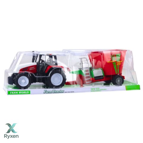 Traktor Rolniczy Farmerski Z Przyczepą Mieszalnik Paszy Czerwony 60cm LEAN TOYS