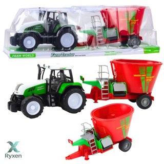 Traktor Rolniczy Farmerski Z Przyczepą Mieszalnik Paszy Zielony 50cm LEAN TOYS